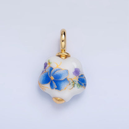 24K Gold Filled Blue Daisy Flower Ceramic Drop Pendant | X924