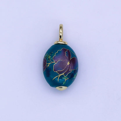 24K Gold Filled Blue Flower Sphere Ceramic Drop Pendant | CC580