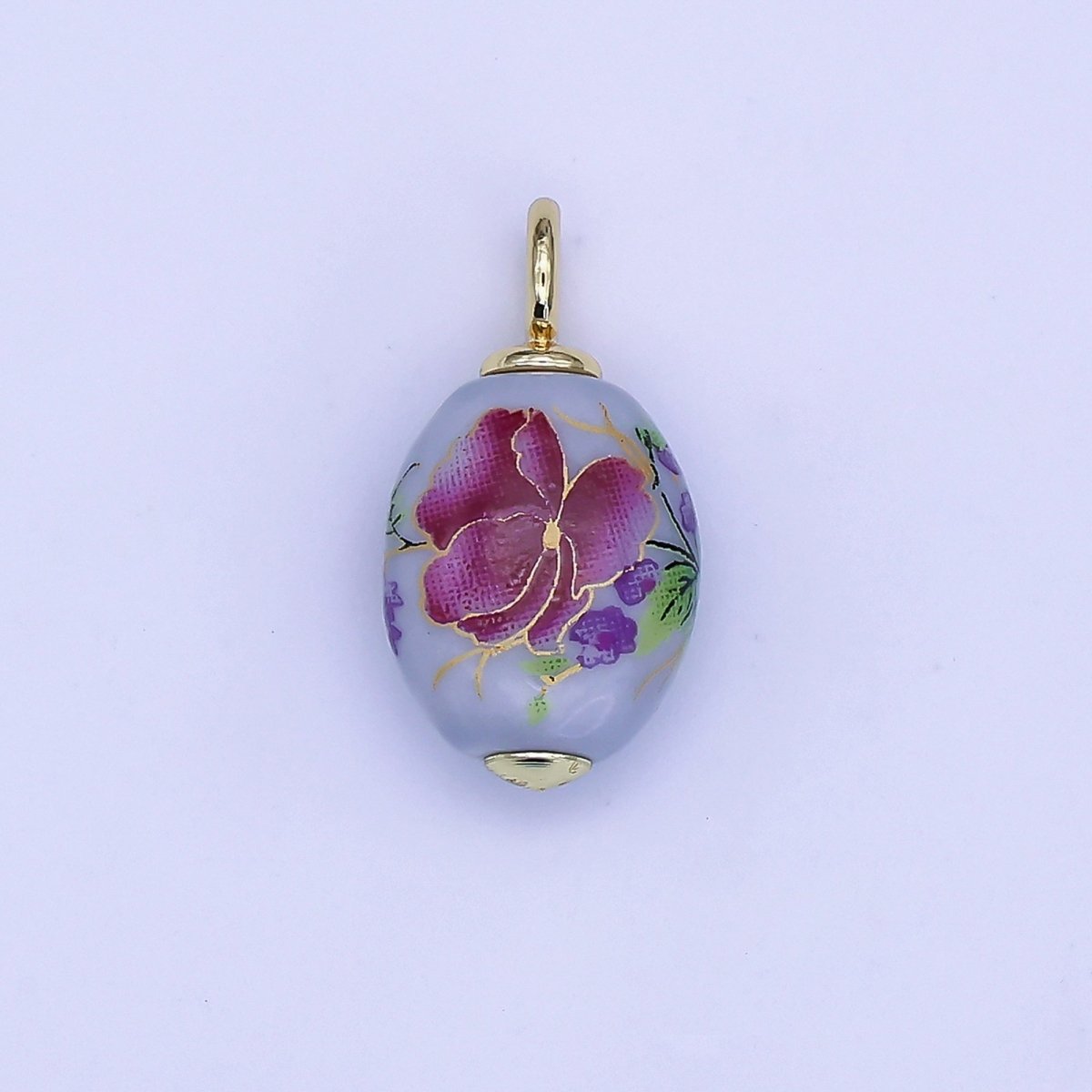 24K Gold Filled Blue Flower Sphere Ceramic Drop Pendant | CC580