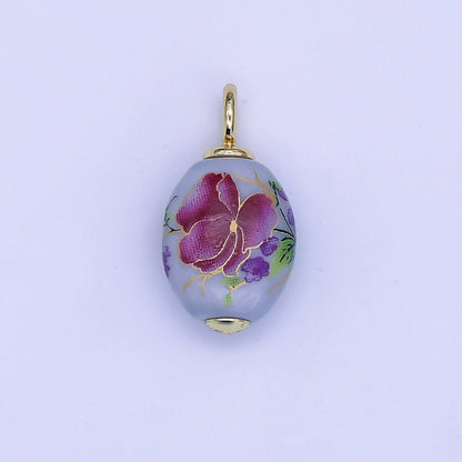 24K Gold Filled Blue Flower Sphere Ceramic Drop Pendant | CC580