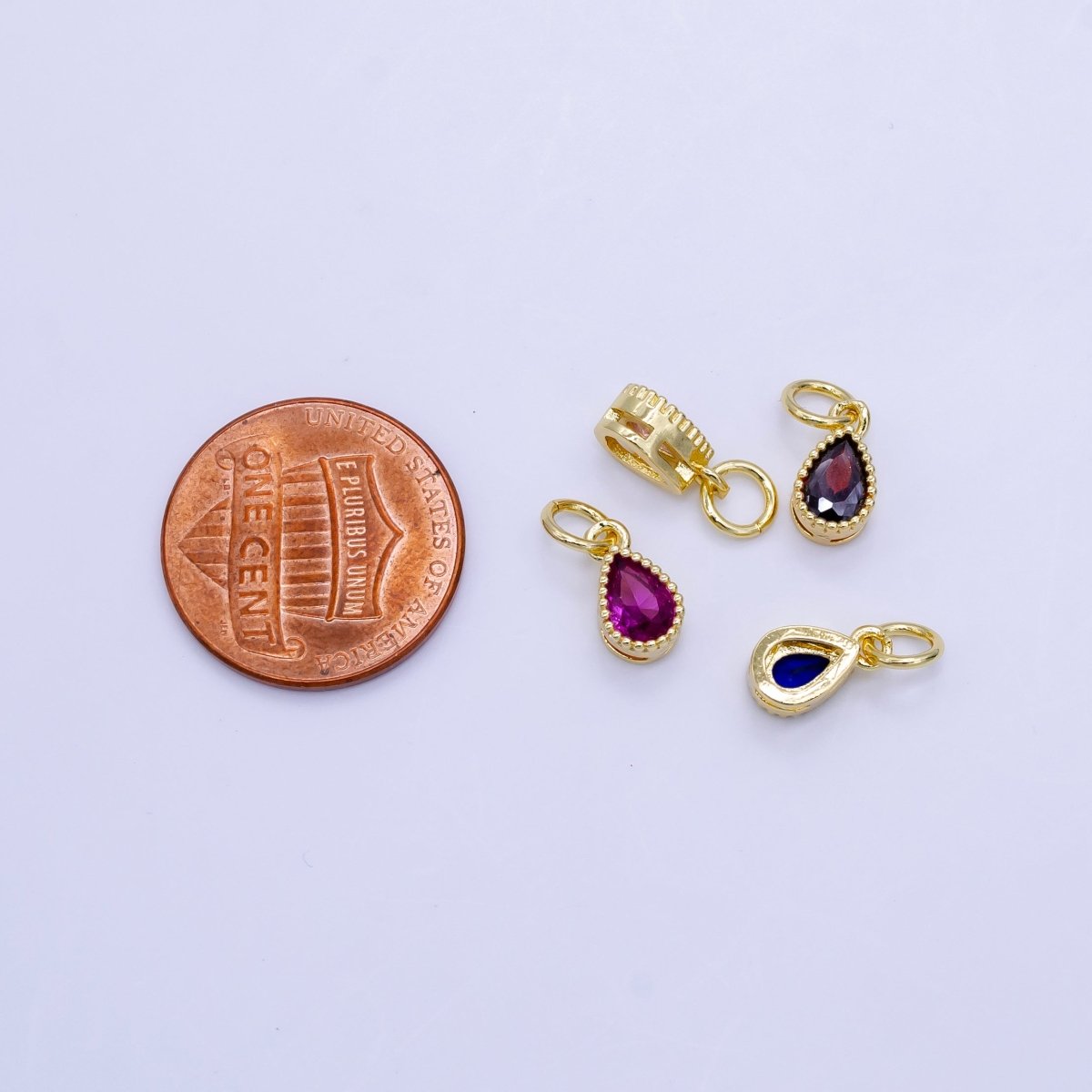 24K Gold Filled Blue, Fuchsia, Red, Pink CZ Teardrop Bezel Mini Charm | D613 - D614