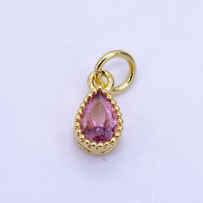24K Gold Filled Blue, Fuchsia, Red, Pink CZ Teardrop Bezel Mini Charm | D613 - D614