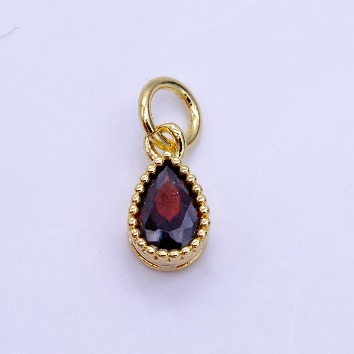 24K Gold Filled Blue, Fuchsia, Red, Pink CZ Teardrop Bezel Mini Charm | D613 - D614