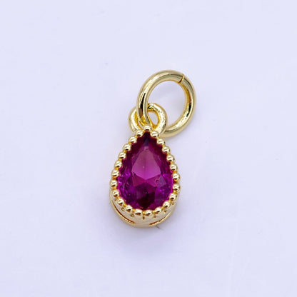 24K Gold Filled Blue, Fuchsia, Red, Pink CZ Teardrop Bezel Mini Charm | D613 - D614
