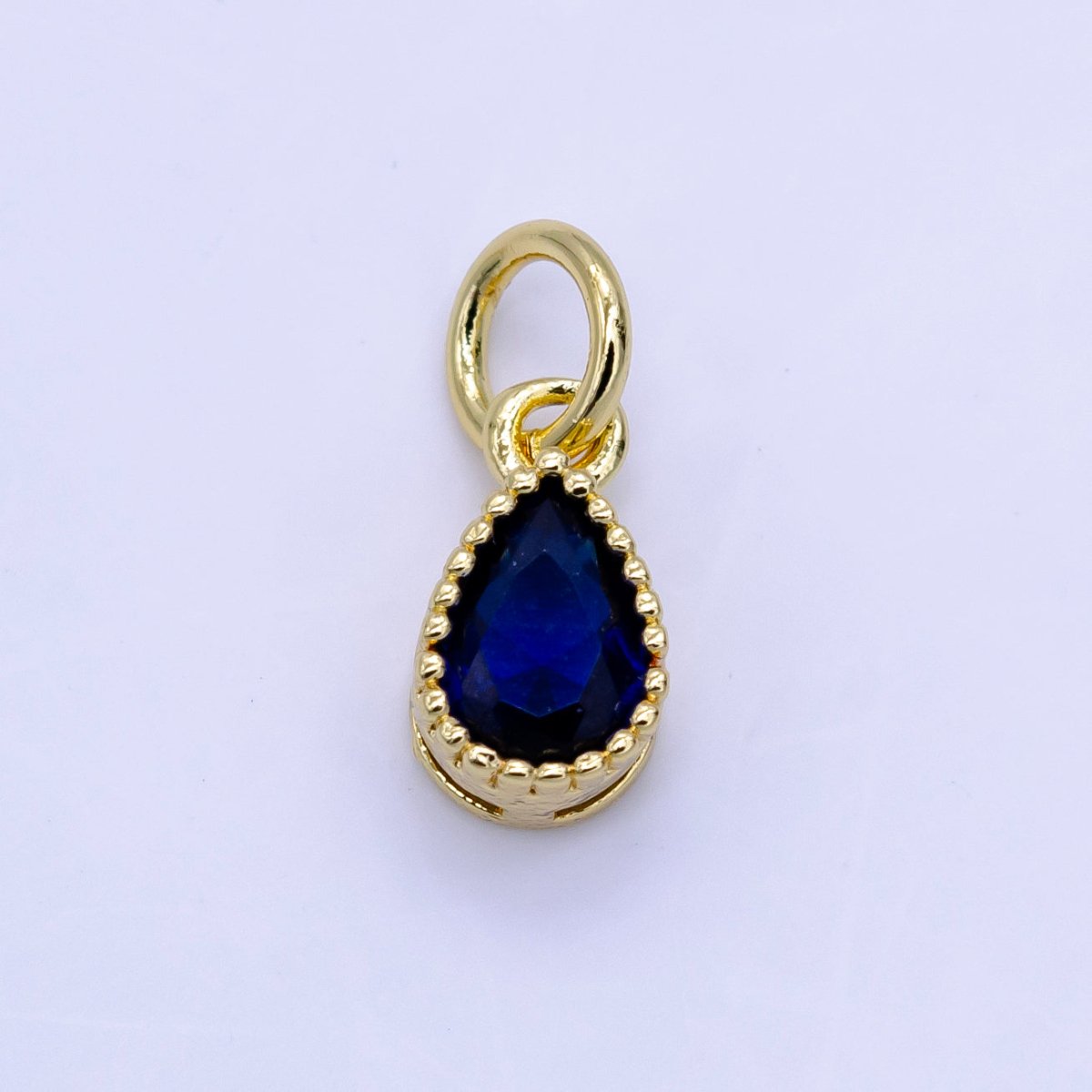 24K Gold Filled Blue, Fuchsia, Red, Pink CZ Teardrop Bezel Mini Charm | D613 - D614