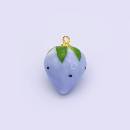 24K Gold Filled Blue, Green, White, Yellow Strawberry Ceramic Charm | N148 N149