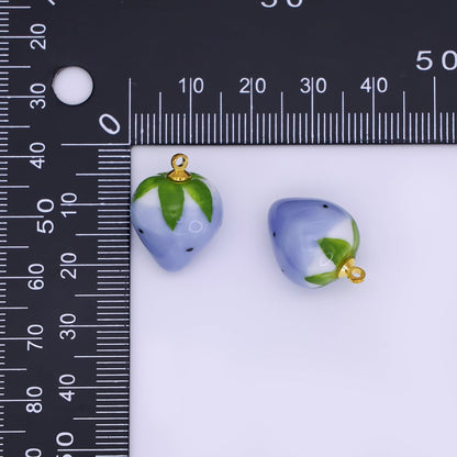 24K Gold Filled Blue, Green, White, Yellow Strawberry Ceramic Charm | N148 N149