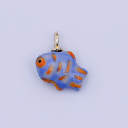 24K Gold Filled Blue, Green, Yellow Fish Ceramic Drop Pendant | N139 N140
