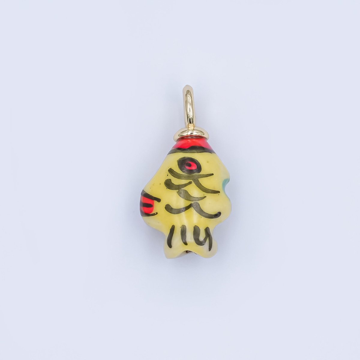 24K Gold Filled Blue, Green, Yellow Fish Ceramic Drop Pendant | N139 N140