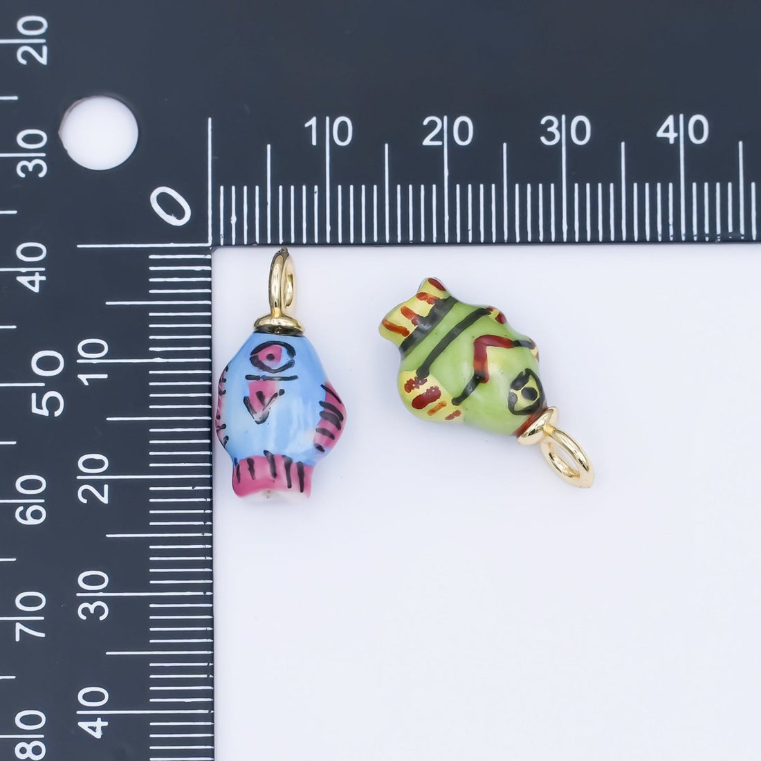 24K Gold Filled Blue, Green, Yellow Fish Ceramic Drop Pendant | N139 N140