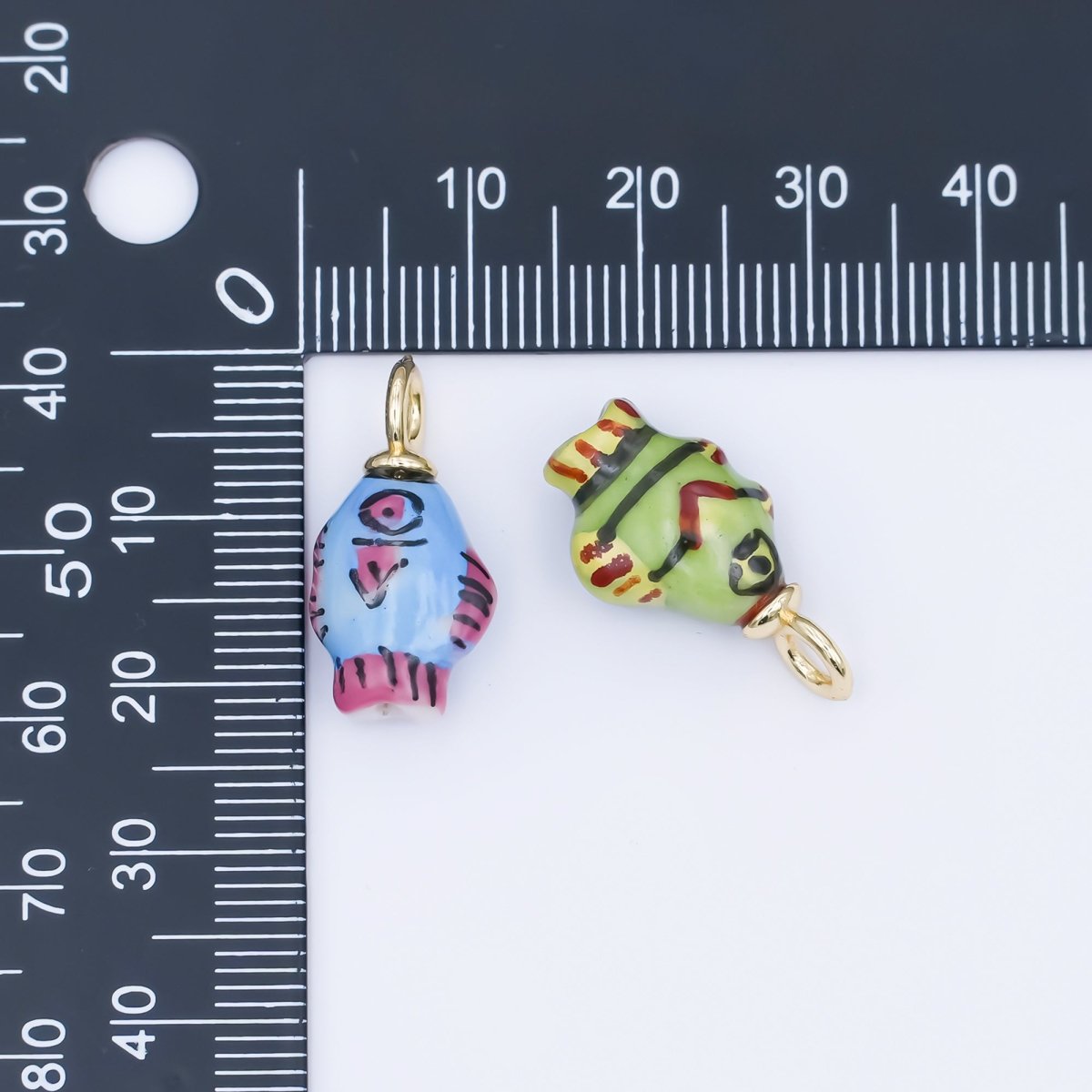 24K Gold Filled Blue, Green, Yellow Fish Ceramic Drop Pendant | N139 N140