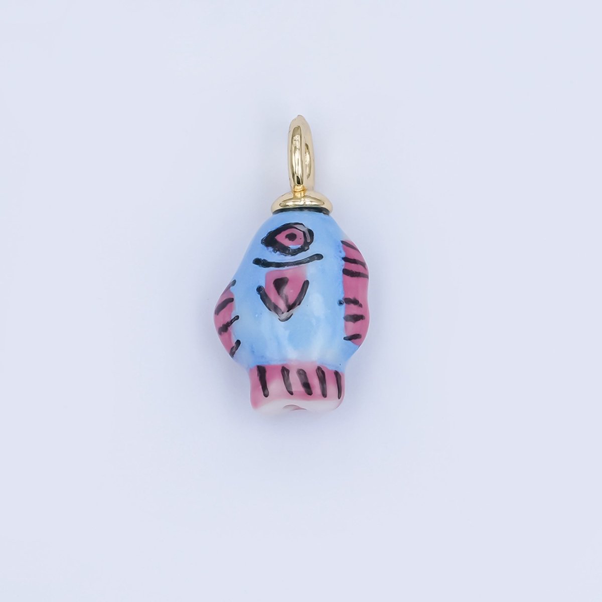 24K Gold Filled Blue, Green, Yellow Fish Ceramic Drop Pendant | N139 N140