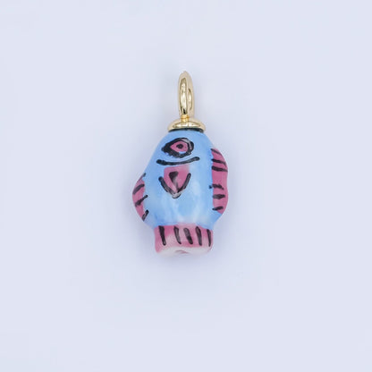 24K Gold Filled Blue, Green, Yellow Fish Ceramic Drop Pendant | N139 N140