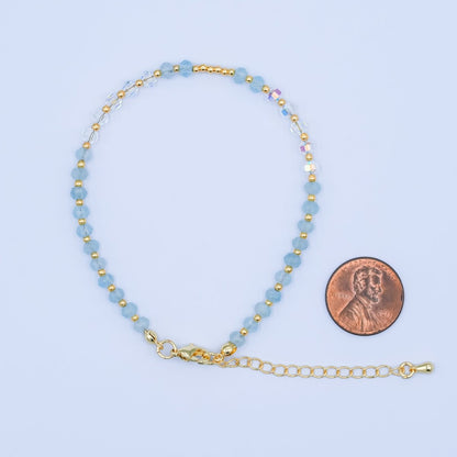 24K Gold Filled Blue Multicolor AB Crystal Gemstone 7.5 Inch Bracelet | WA-2883