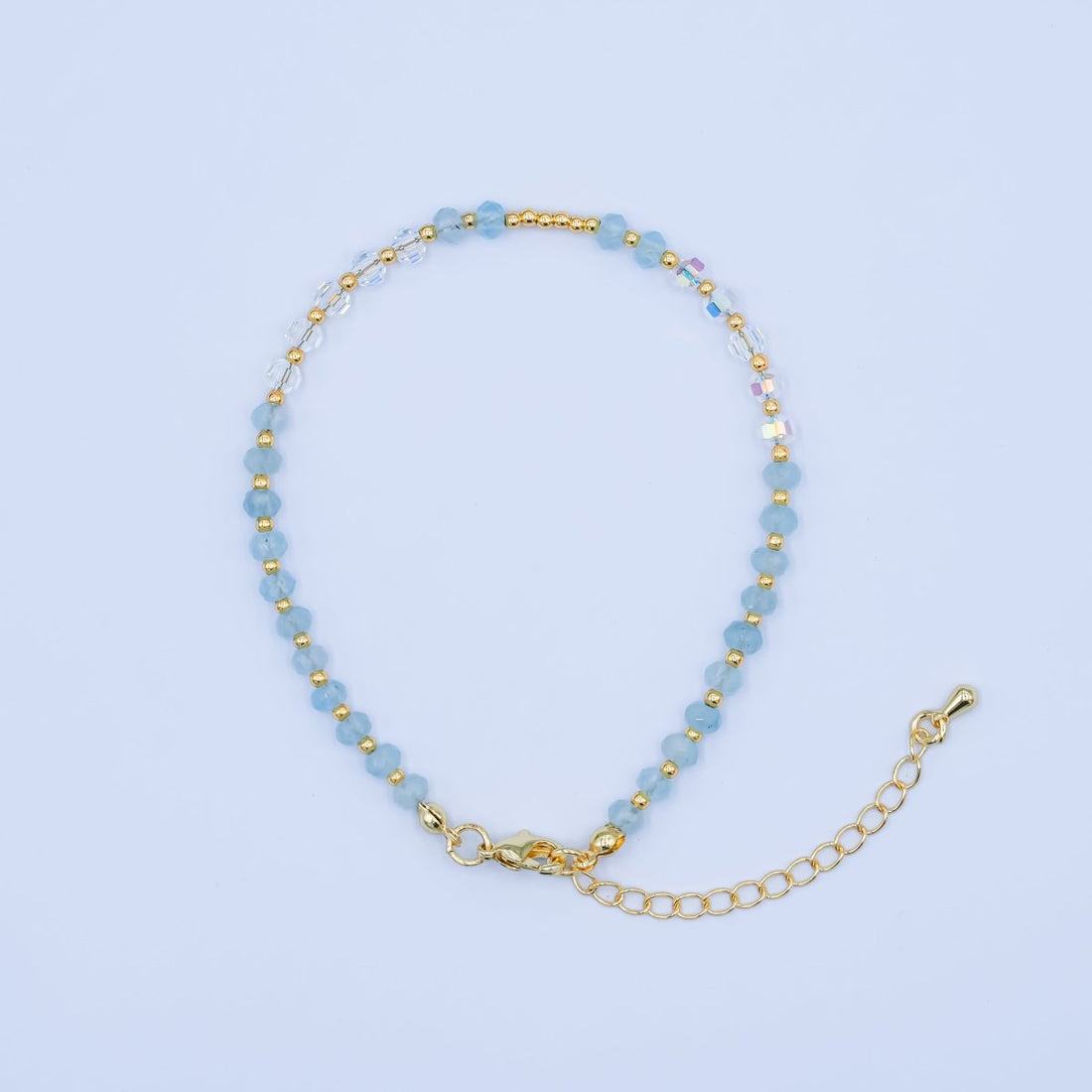 24K Gold Filled Blue Multicolor AB Crystal Gemstone 7.5 Inch Bracelet | WA-2883