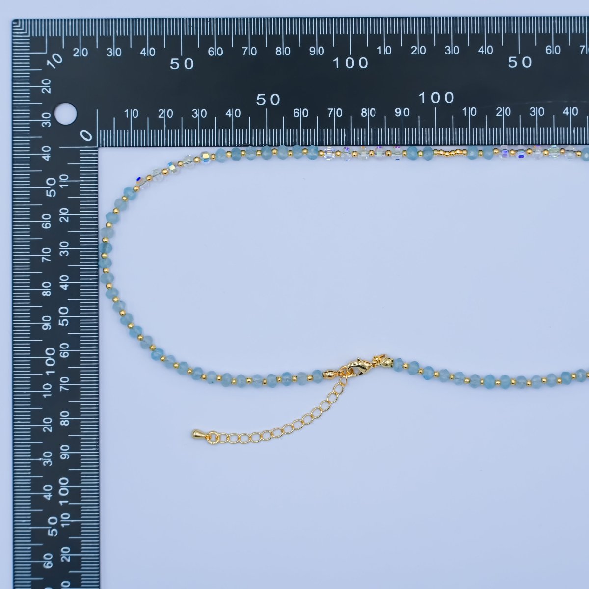 24K Gold Filled Blue Multicolor AB Crystal Gemstone Bead 17 Inch Necklace | WA-2869