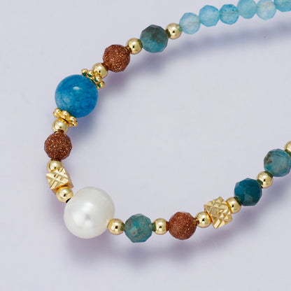 24K Gold Filled Blue Multifaceted Gemstone Ball Cable Chain Half 18 Inch Necklace w. Extender | WA-04232
