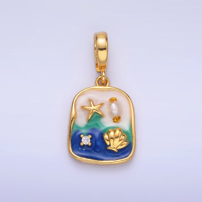 24K Gold Filled Blue Ocean Clam Under The Sea Charm with Snap Bail Pendant | AA-1466