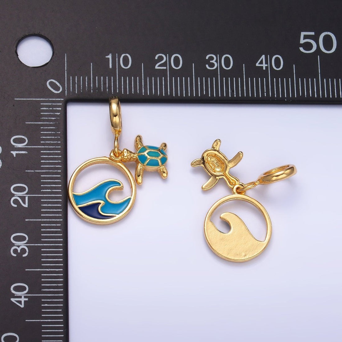 24K Gold Filled Blue Ocean Tortoise Rhondelle Drop Pendant | E796