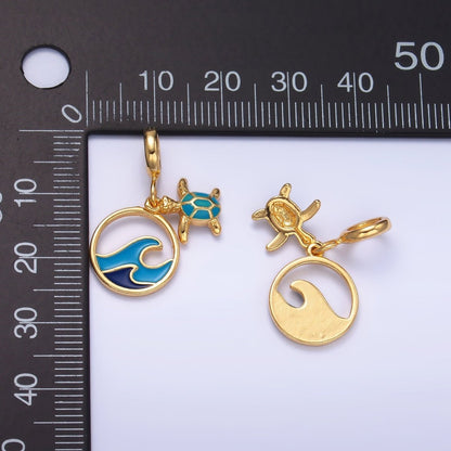 24K Gold Filled Blue Ocean Tortoise Rhondelle Drop Pendant | E796