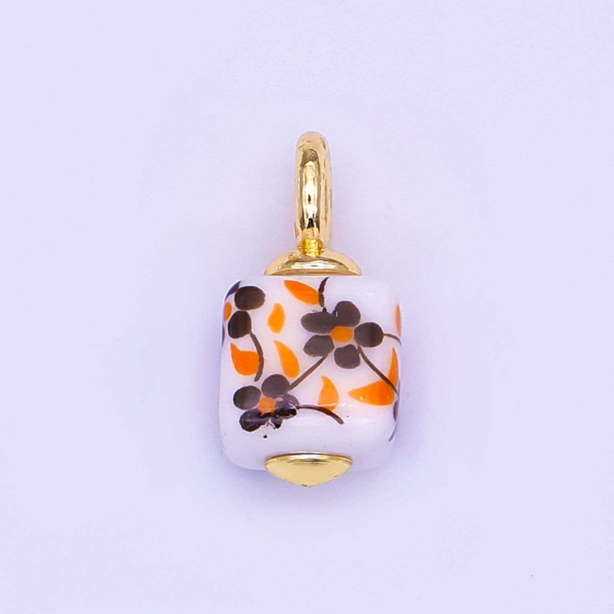 24K Gold Filled Blue, Pink, Brown, Red Daisy Flower Cube Ceramic Drop Pendant | E648 E704