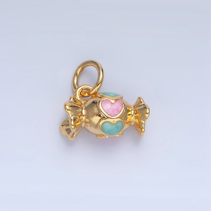 24K Gold Filled Blue Pink Enamel Candy Wrapper Multidimensional Charm | X832