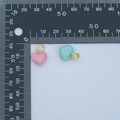 24K Gold Filled Blue, Pink Enamel Heart Multidimensional Charm | N078