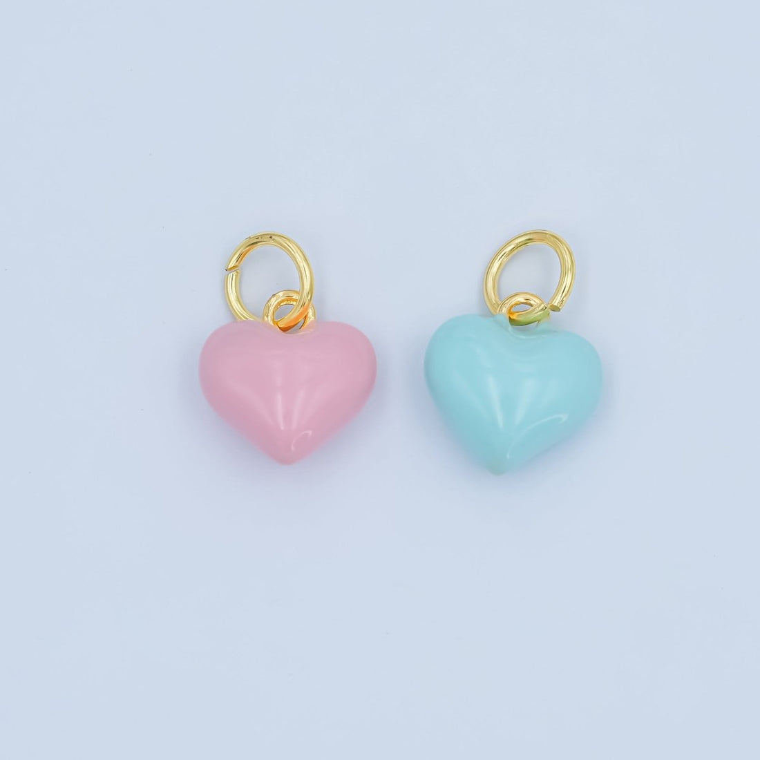 24K Gold Filled Blue, Pink Enamel Heart Multidimensional Charm | N078