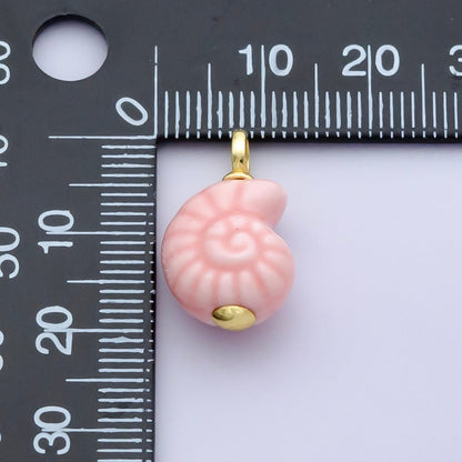 24K Gold Filled Blue, Pink Nautilus Clam Sea Shell Ceramic Drop Charm | N081
