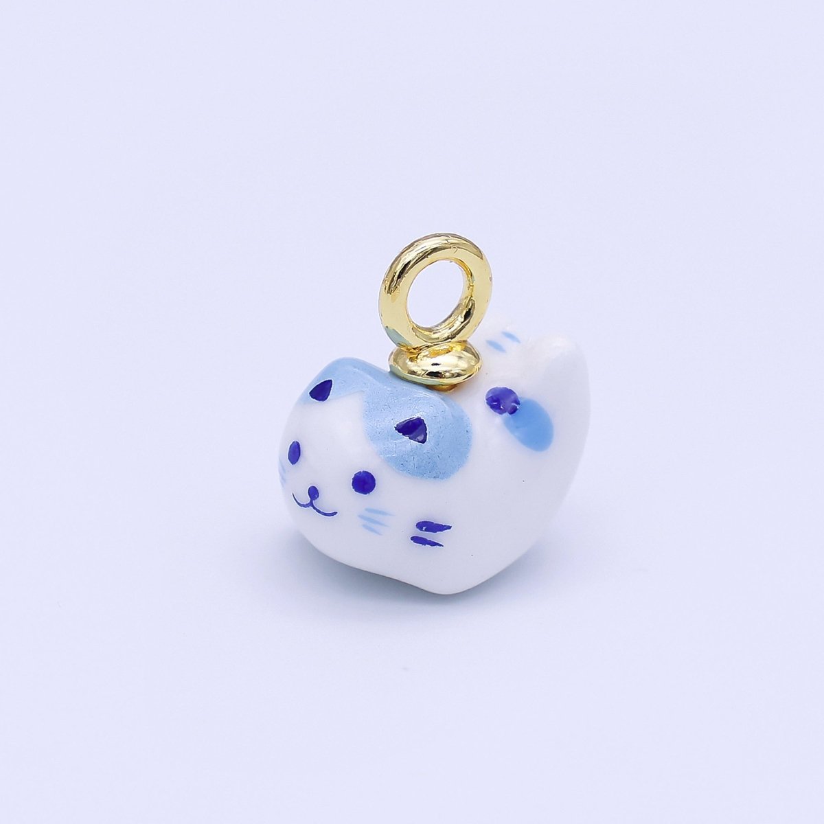 24K Gold Filled Blue, Red Kitten Cat Pet Ceramic Drop Pendant | N132