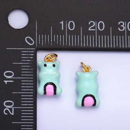 24K Gold Filled Blue Rotund Hippopotamus Multidimensional 3D Animal Charm | W259
