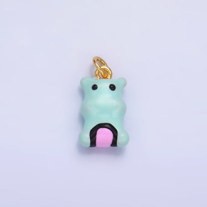 24K Gold Filled Blue Rotund Hippopotamus Multidimensional 3D Animal Charm | W259