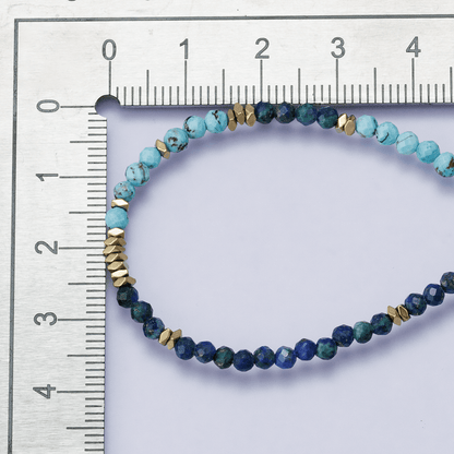 24K Gold Filled Blue Turquoise Lapis Lazuli Multifaceted Gemstone Figaro Chain Half 16 Inch Necklace w. Extender | WA-04203