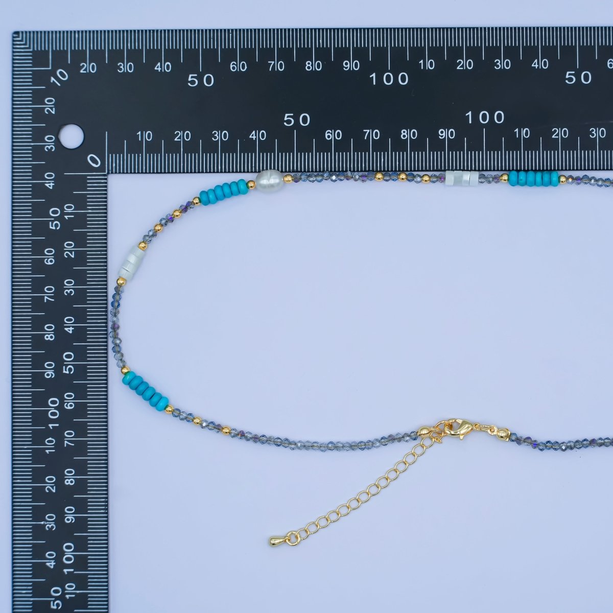 24K Gold Filled Blue Turquoise Shell Pearl Gemstone Bead 17 Inch Necklace | WA-2963