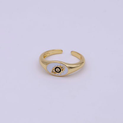 24K Gold Filled Blue, White, Black Enamel CZ Evil Eye Signet Ring | U401 - U403