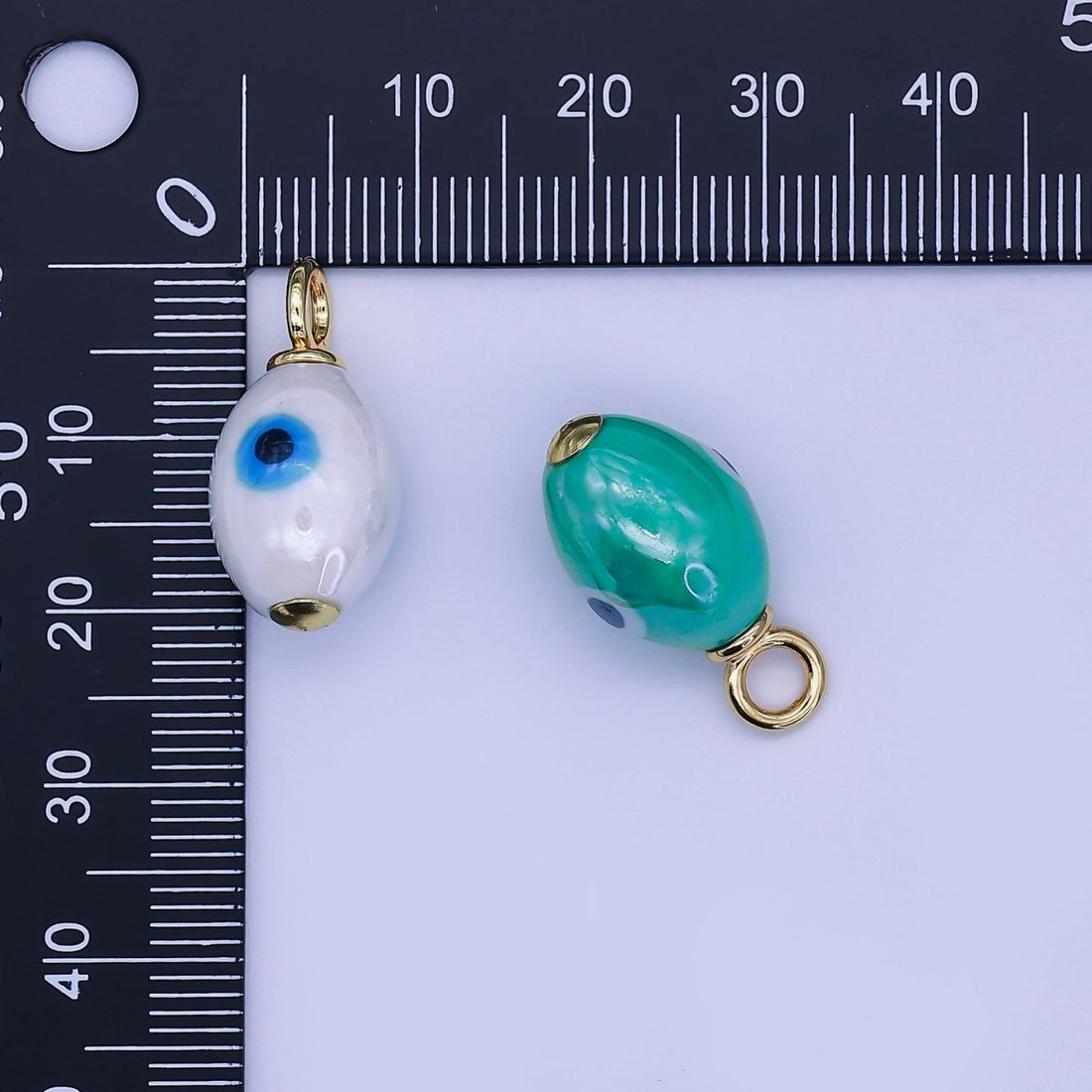 24K Gold Filled Blue, White, Teal, Yellow Evil Eye Sphere Ceramic Drop Pendant | C587 C661