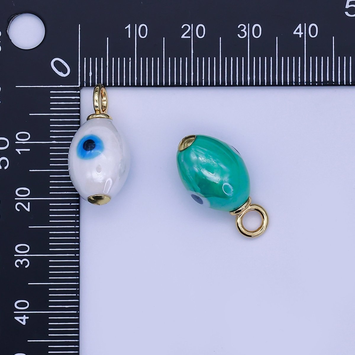 24K Gold Filled Blue, White, Teal, Yellow Evil Eye Sphere Ceramic Drop Pendant | C587 C661
