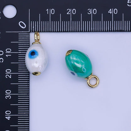 24K Gold Filled Blue, White, Teal, Yellow Evil Eye Sphere Ceramic Drop Pendant | C587 C661