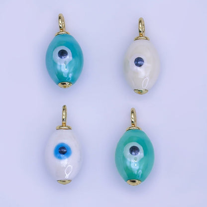 24K Gold Filled Blue, White, Teal, Yellow Evil Eye Sphere Ceramic Drop Pendant | C587 C661