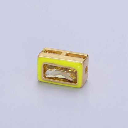 24K Gold Filled Blue, Yellow, Clear White, Pink, Purple Baguette Stone Rectangle Enamel Bead | B-174 B-175