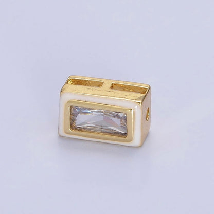 24K Gold Filled Blue, Yellow, Clear White, Pink, Purple Baguette Stone Rectangle Enamel Bead | B-174 B-175
