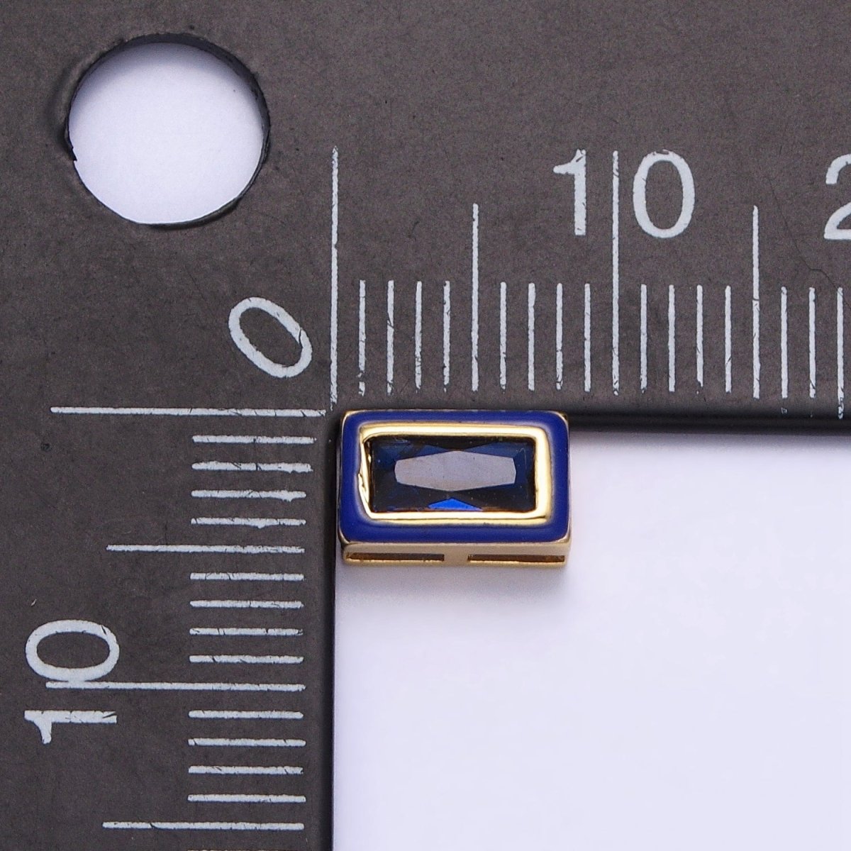 24K Gold Filled Blue, Yellow, Clear White, Pink, Purple Baguette Stone Rectangle Enamel Bead | B-174 B-175