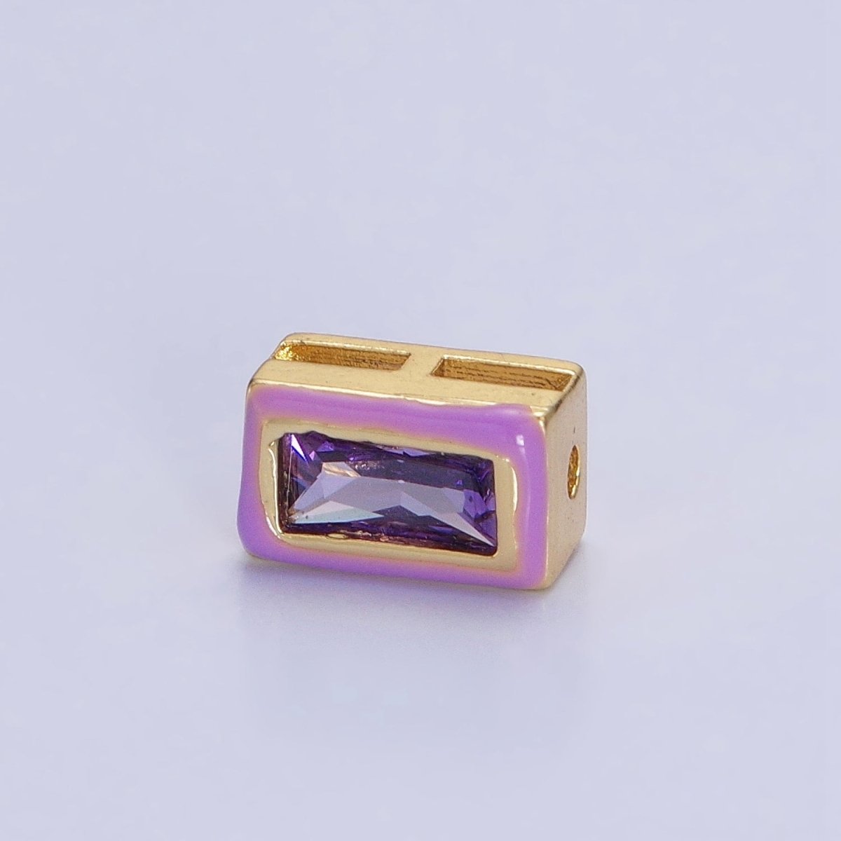 24K Gold Filled Blue, Yellow, Clear White, Pink, Purple Baguette Stone Rectangle Enamel Bead | B-174 B-175