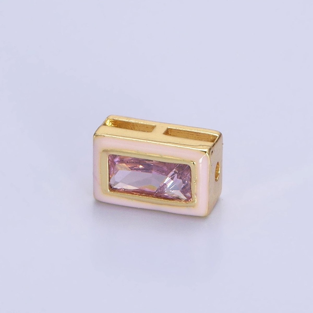24K Gold Filled Blue, Yellow, Clear White, Pink, Purple Baguette Stone Rectangle Enamel Bead | B-174 B-175