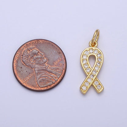 24K Gold Filled Breast Cancer Awareness Ribbon Micro Paved CZ Add-On Charm | AC-368