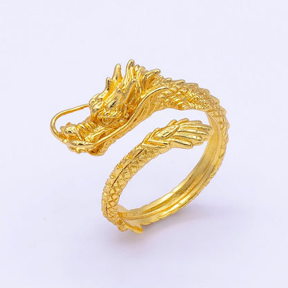 24K Gold Filled Bright Korean Chinese Scaled Dragon Adjustable Ring O-836