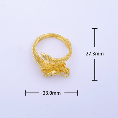 24K Gold Filled Bright Korean Chinese Scaled Dragon Adjustable Ring O-836