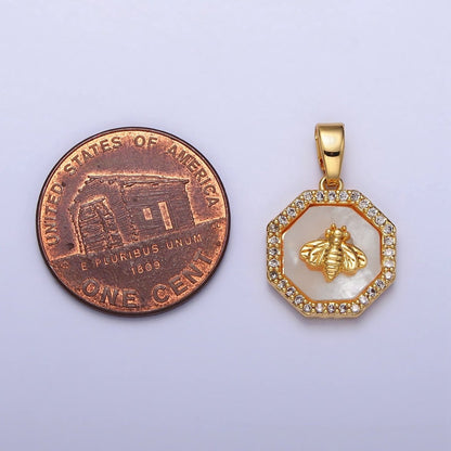 24K Gold Filled Bumble Queen Bee Micro Paved CZ Hexagonal Pendant | AA-106
