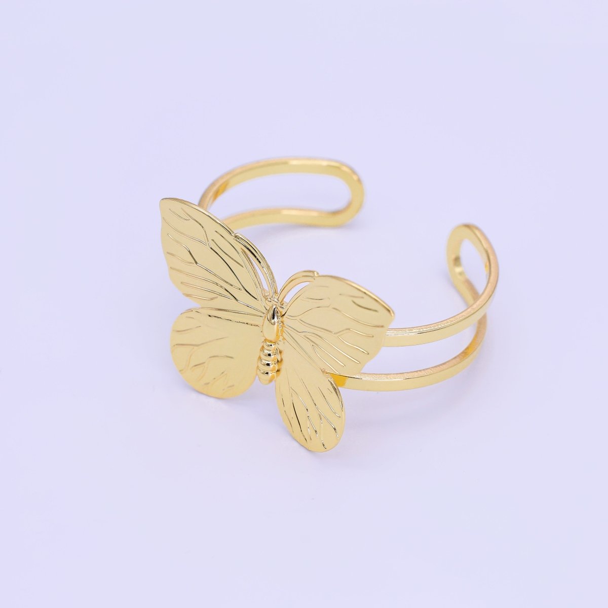 24K Gold Filled Butterfly Double Band Cuff Bracelet | WA-3237