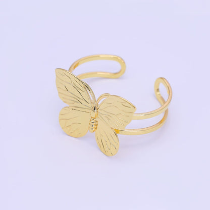 24K Gold Filled Butterfly Double Band Cuff Bracelet | WA-3237